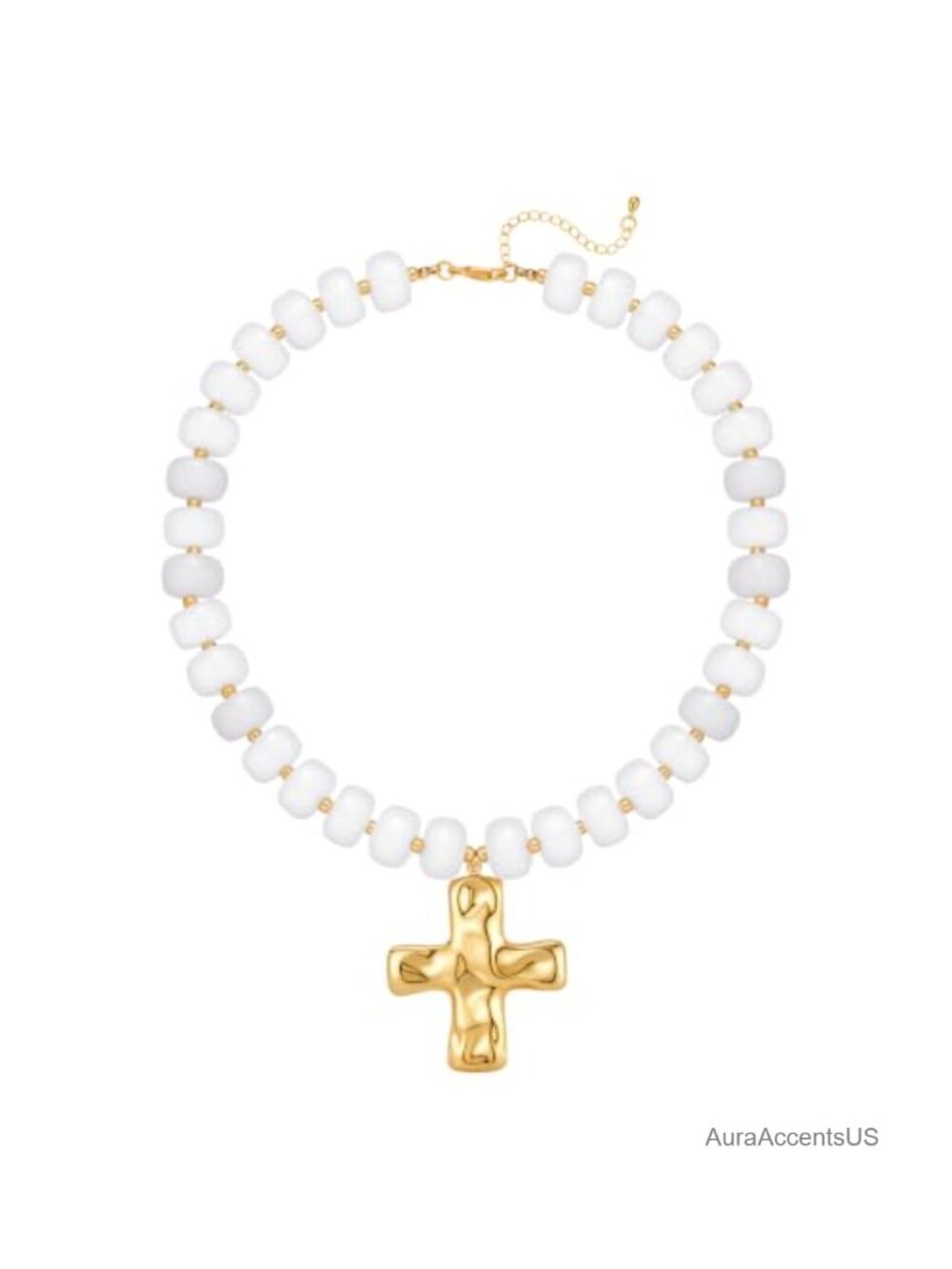 Boho Resin Beaded Cross Choker Necklace with Gold Cross Pendant